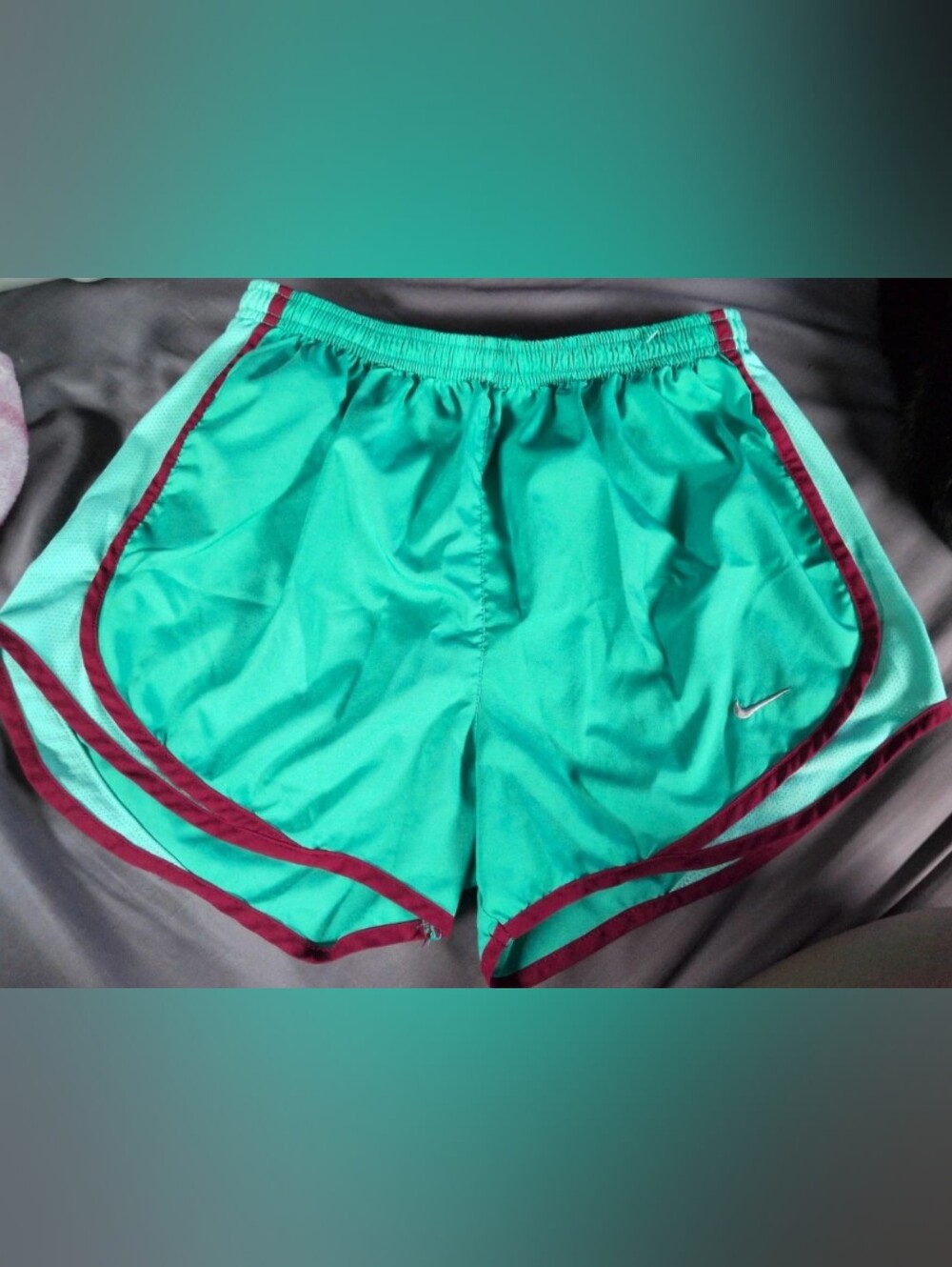 Nike Women's Teal Athletic Shorts with Maroon Trim
